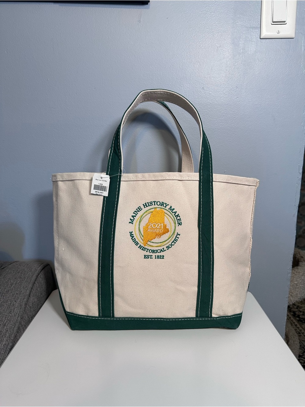 LL Bean Boat And Tote Green Trim Size Medium (16”x11”) Usa Made Outdoor